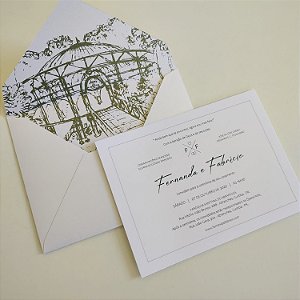 Convite Casamento com Envelope Perolado Forrado Verde Escuro