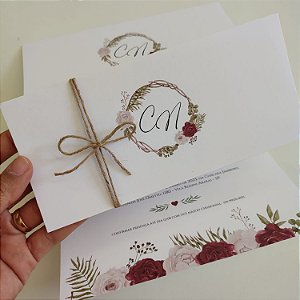 Convite Casamento Sanfona - Rústico com Sisal Marsala