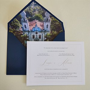 Convite Casamento Envelope Azul Escuro Forrado Igreja