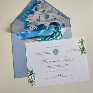 Convite Casamento c/ Envelope Serenity Forrado Praia / Praiano