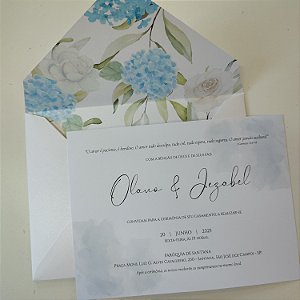 Convite Casamento com Envelope Forrado Azul Serenity Hortênsia