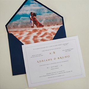 Convite Casamento Forrado Azul Escuro Petróleo c/ Foto Casal