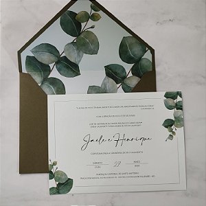 Convite Casamento Envelope Forrado Verde Oliva Eucalipto