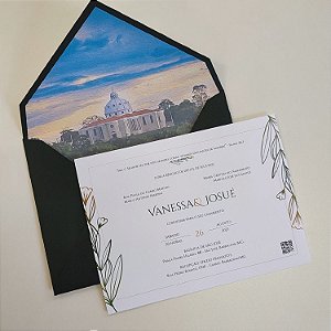 Convite Casamento Envelope Forrado Verde Escuro Igreja