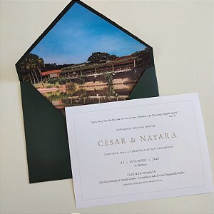 Convite Casamento Envelope Forrado Verde Escuro