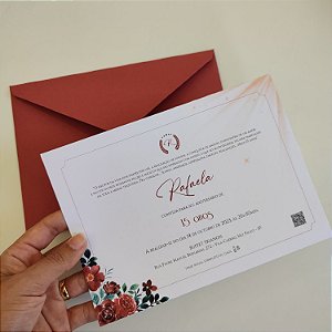 Convite 15 anos / Debutante C/ Envelope Marsala com Lacre de Cera Dourado