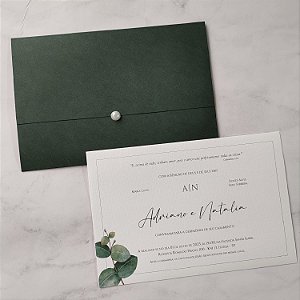 Convite Casamento Janela Verde Escuro Eucalipto e meia pérola