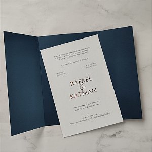 Convite Casamento Vertical Azul Escuro Petróleo Minimalista com metalizado
