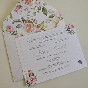 Convite Casamento Forrado Floral Rosê