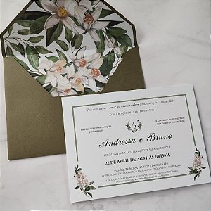 Convite Casamento Envelope Forrado Verde Oliva