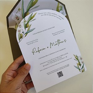 Convite Casamento Forrado Borda Arredondada Verde Oliva