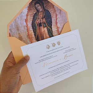 Convite Casamento Forrado Nossa Senhora de Guadalupe com lacre de cera