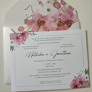 Convite Casamento c/ Envelope Forrado Orquídea Fúcsia