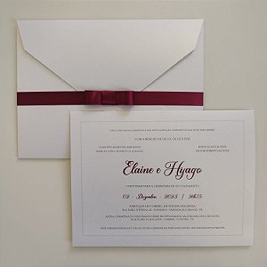 Convite Casamento com Envelope e fita de cetim Marsala