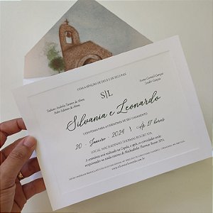 Convite Casamento Envelope Forrado Aquarela com Borda Relevo