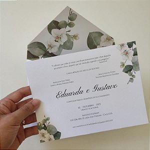 Convite Casamento Forrado Branco Perolado  Orquídea Branca
