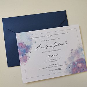 Convite 15 anos / Debutante C/ Envelope Azul Escuro lilás