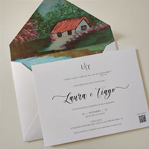 Convite Casamento c/ Envelope Forrado Aquarela