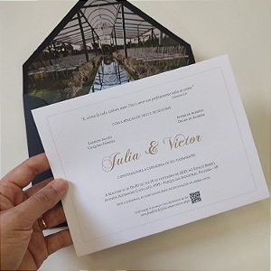 Convite Casamento Envelope Azul Escuro Forrado Aquarela