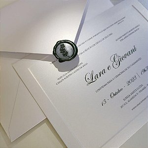 Convite Casamento Envelope Borda Relevo com Lacre Verde Escuro