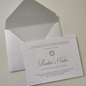 Convite Casamento Envelope Branco Fosco Forrado c/ metalizado Prata