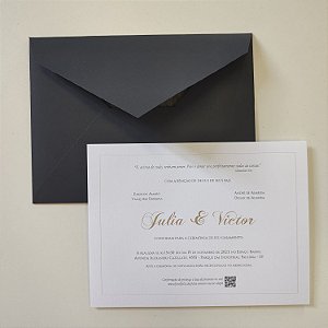 Convite de Casamento Preto Folhagem com Meia Pérola