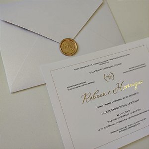 Convite Casamento c/ Metalizado e Lacre de Cera Dourado