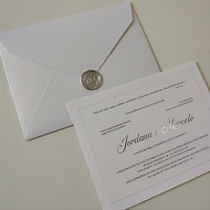 Convite Casamento c/ Metalizado e Lacre de Cera Prata