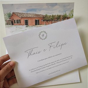 Convite Casamento Envelope Forrado Janela Aba Reta Aquarela