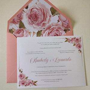 Convite Casamento Envelope Forrado Rosa