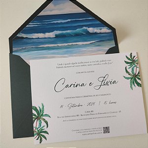Convite Casamento c/ Envelope  Praia / Praiano Verde Escuro
