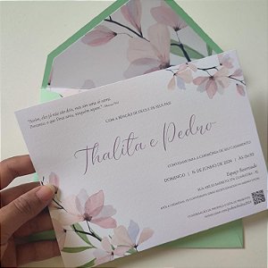 Convite Casamento C/ Envelope Verde Menta Floral Rosê