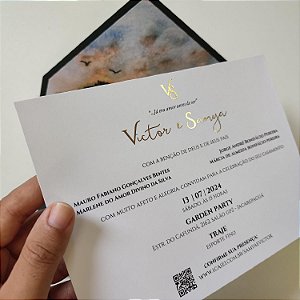 Convite Casamento Envelope Forrado Metalizado Fechamento Imã