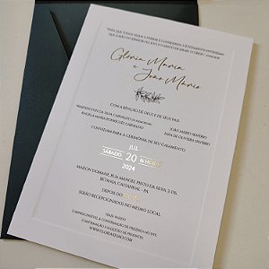 Convite Casamento Vertical Metalizado Dourado Borda Relevo