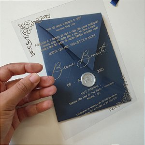 Convite de 15 Anos Debutante Vertical Acetato Lacre de Cera