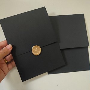 Convite Corporativo Vertical Preto Aba Reta Lacre de Cera