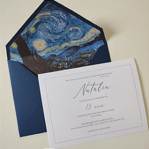 Convite 15 anos / Debutante C/ Envelope Azul Escuro Noite Estrelada