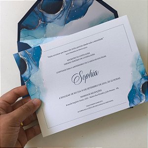 Convite 15 anos / Debutante C/ Envelope Azul Escuro Inicias Metalizadas