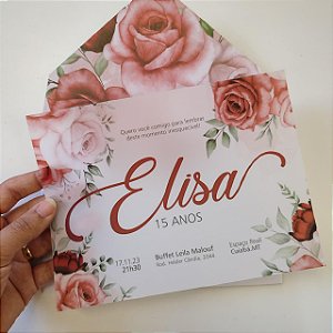 Convite Envelope Forrado Forrado Rosa Vermelha Vegetal