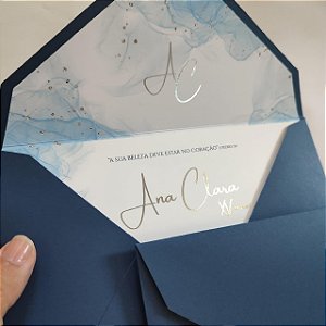 Convite 15 Anos Debutante Azul Escuro com Metalizado Lacre