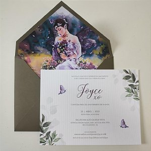 Convite 15 anos / Debutante C/ Envelope Verde Oliva Aquarela