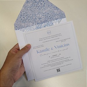 Convite Casamento Quadrado Forrado Azul