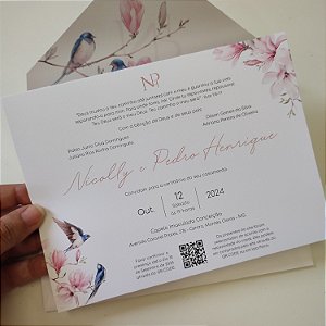 Convite Casamento Forrado Rosa com Iniciais