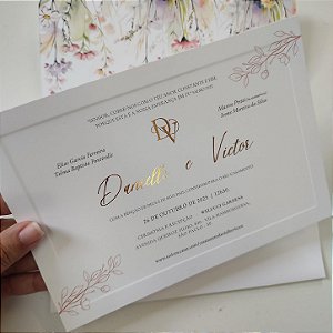 Convite Casamento Envelope Forrado Janela Aba Reta Metalizado Lacre de cera