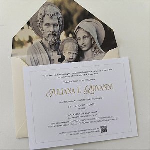 Convite Casamento Envelope Forrado Sagrada Família Marfim