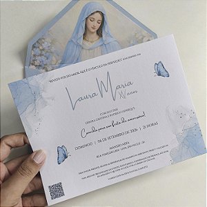 Convite 15 anos / Debutante C/ Envelope Forrado Azul Serenity Virgem Maria