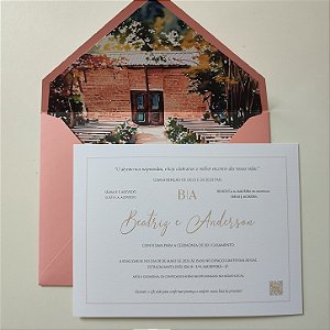 Convite Casamento Envelope Forrado Aquarela Rosa
