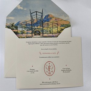 Convite Casamento Forrado Aquarela Marfim