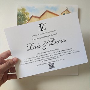 Convite Casamento Envelope Forrado Janela Aba Reta Aquarela