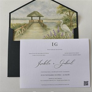 Convite Casamento Envelope Grande Verde Escuro Aquarela
